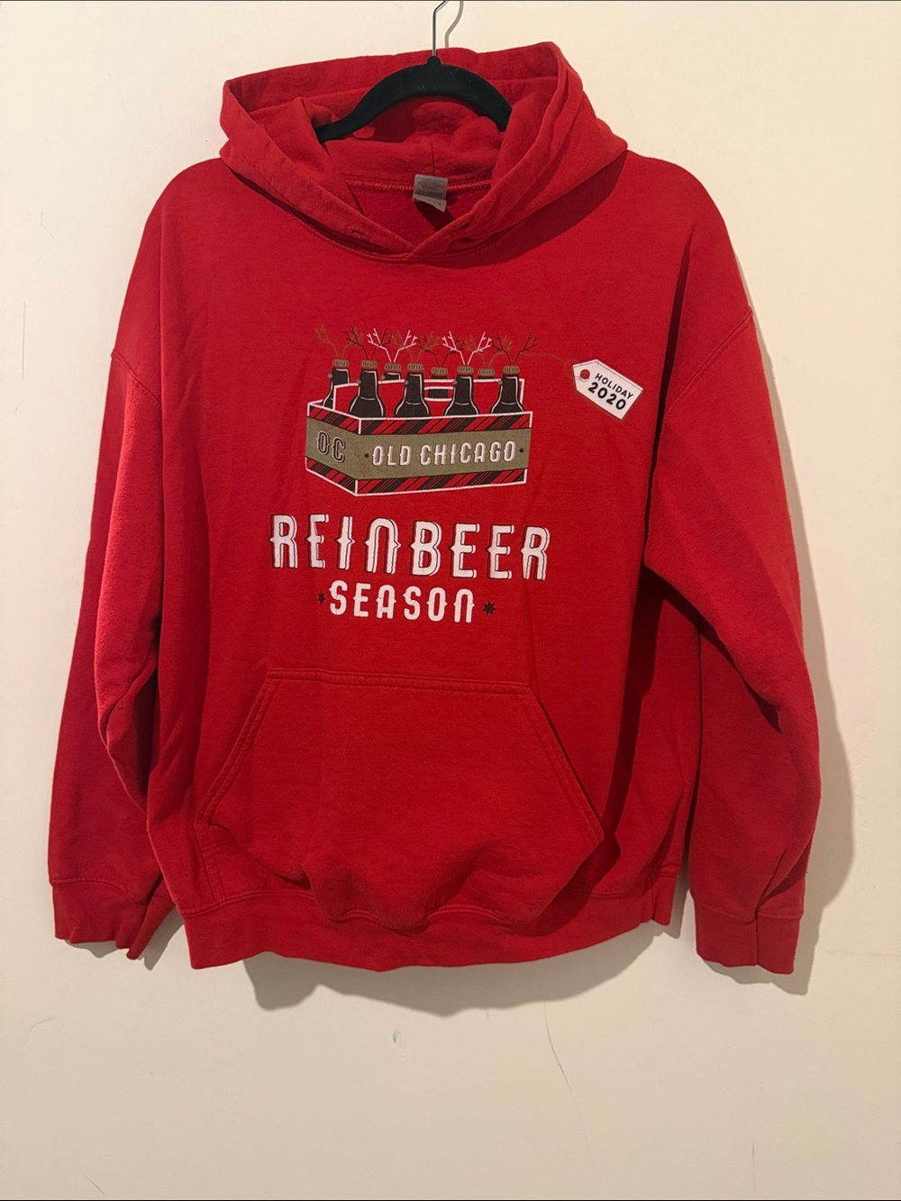 Gildan Red "Reinbeer Season" Hooded Sweatshirt Size Large